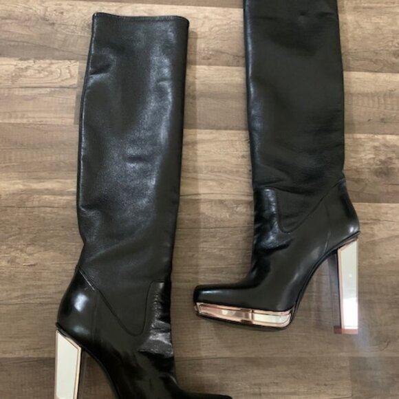 Yves Saint Laurent YSL Tabita Winter Boots Lambskin Black Silver Platform EU 37 - Picture 2 of 6